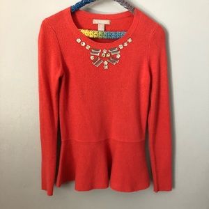 Banana Republic Jeweled, Coral, Peplum Sweater